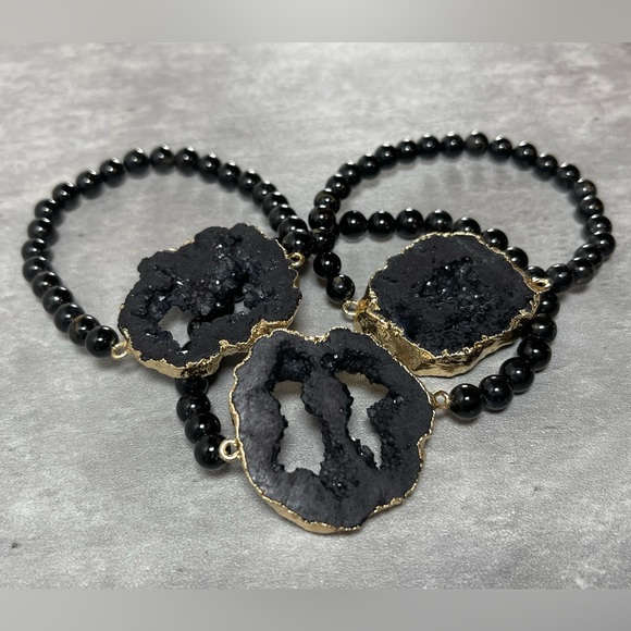 Black Tourmaline with Black Agate stretch bracelet - Picture 3 of 3